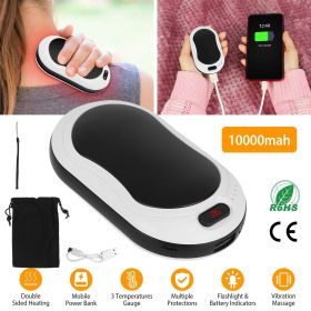 Portable Hand Warmer 10000mAh Power Bank Rechargeable Pocket Warmer Double-Sided Heating with Flashlight 3 Temperature Adjustment