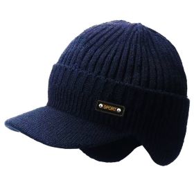 lidafish Winter Tide Ear Protection Baseball Cap Outdoor Thicken Warm Men Dad Hat Knitted Design Snapback Hat (Color: navy, size: 58cm)