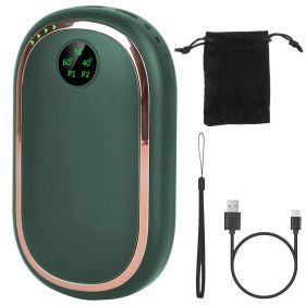 Rechargeable Hand Warmer Electric Hand Heater Portable Reusable Pocket Warmer Power Bank with Digital Display Sunset Light 3 Levels Double-sided (Color: Green)