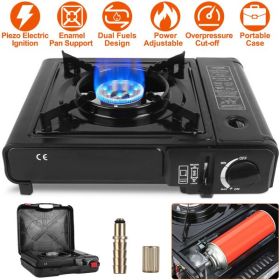 3300W Portable Camping Stove Butane Canister Dual Fuel Burner Piezo Electric Ignition Single Burner with Automatic Tank Ejection Overpressure Cut (Color: as picture)
